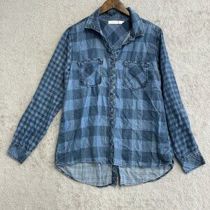 NEW Billy T Women's Size M Blue Plaid Button-Up/ Button back Shirt